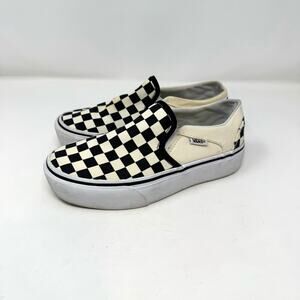 VANS Asher Slip On Platform Sneaker Shoes Womens 6 Checkerboard Black Cream